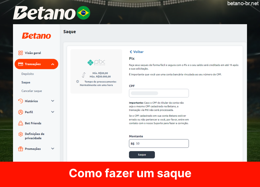 Como fazer um saque na Betano