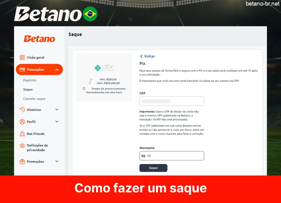 Como fazer um saque na Betano